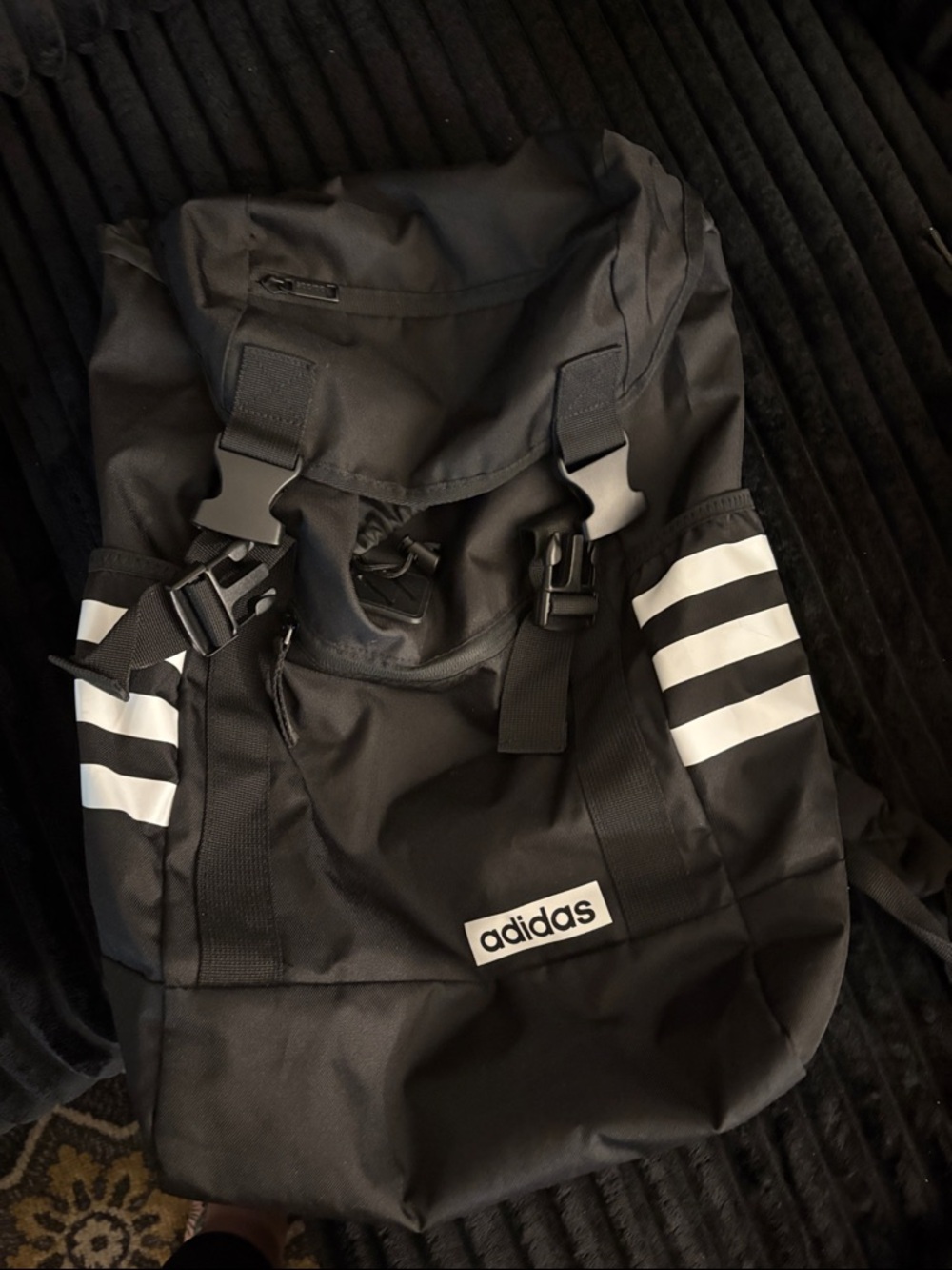 adidas Black Backpack with White Stripe Accents